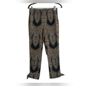 Free People Paisley Print Gray GoldCropped Tie Ankle Pants 0